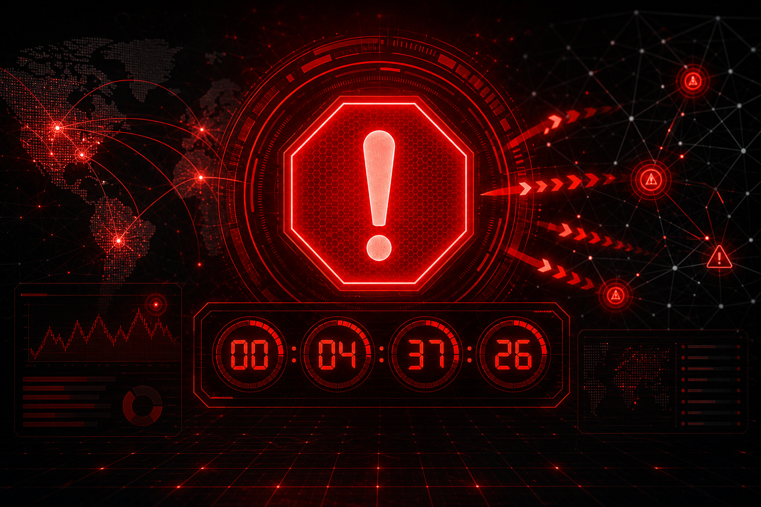 A red alert badge with a countdown timer, symbolizing an actively exploited zero-day vulnerability in a critical email security appliance
